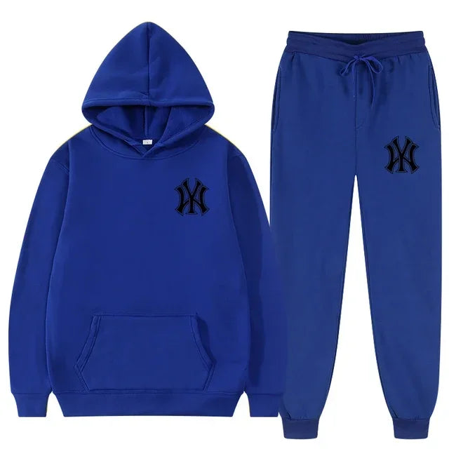 Men's running and fitness fashion casual sportswear set for autumn and winter, hooded sweatshirt + jogging pants two-piece set