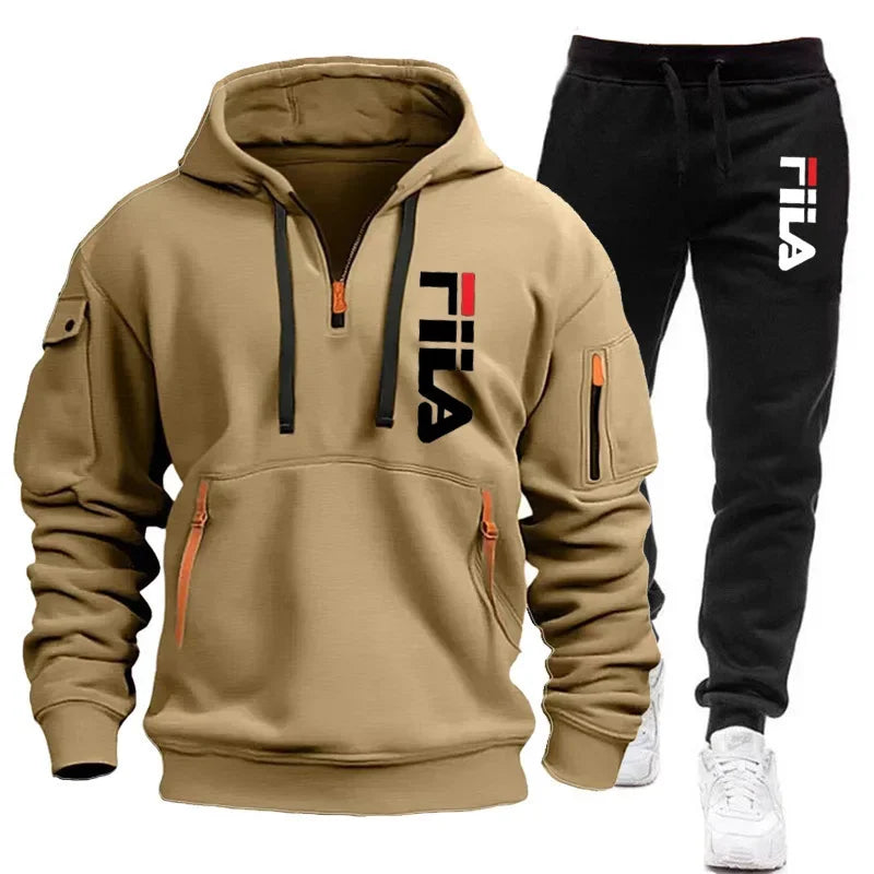 Men's Hooded Pullover & Sports Pants Outdoor Set – Multi-Pocket 2-Piece Tracksuit