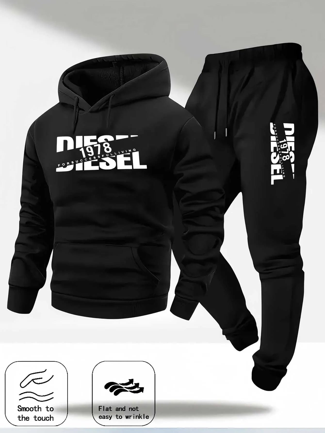Men's Print Tracksuit Hoodie & Sweatpants Set – Unisex Fitness Jogging 2-Piece