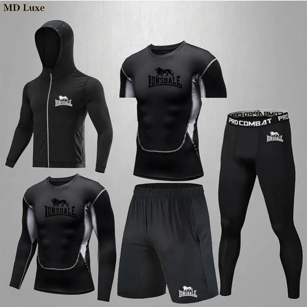 Men Clothing Sportswear Gym Fitness Compression Suits Running Set Sport Outdoor Jogging Quick Dry Tight 5-Piece Set Rashguard