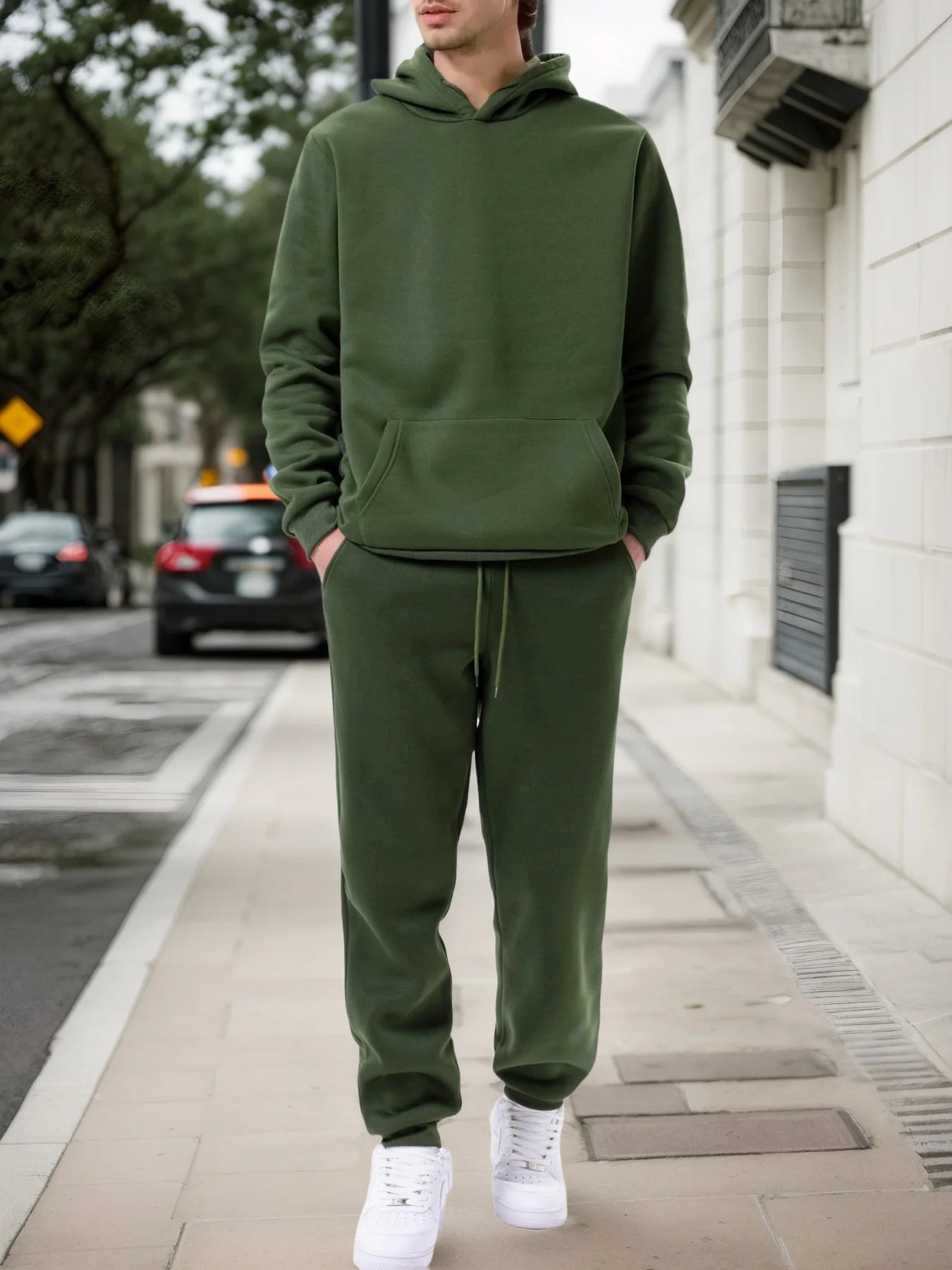 Men's Solid Hoodie & Jogging Pants Outdoor Tracksuit – Casual 2-Piece Sportswear