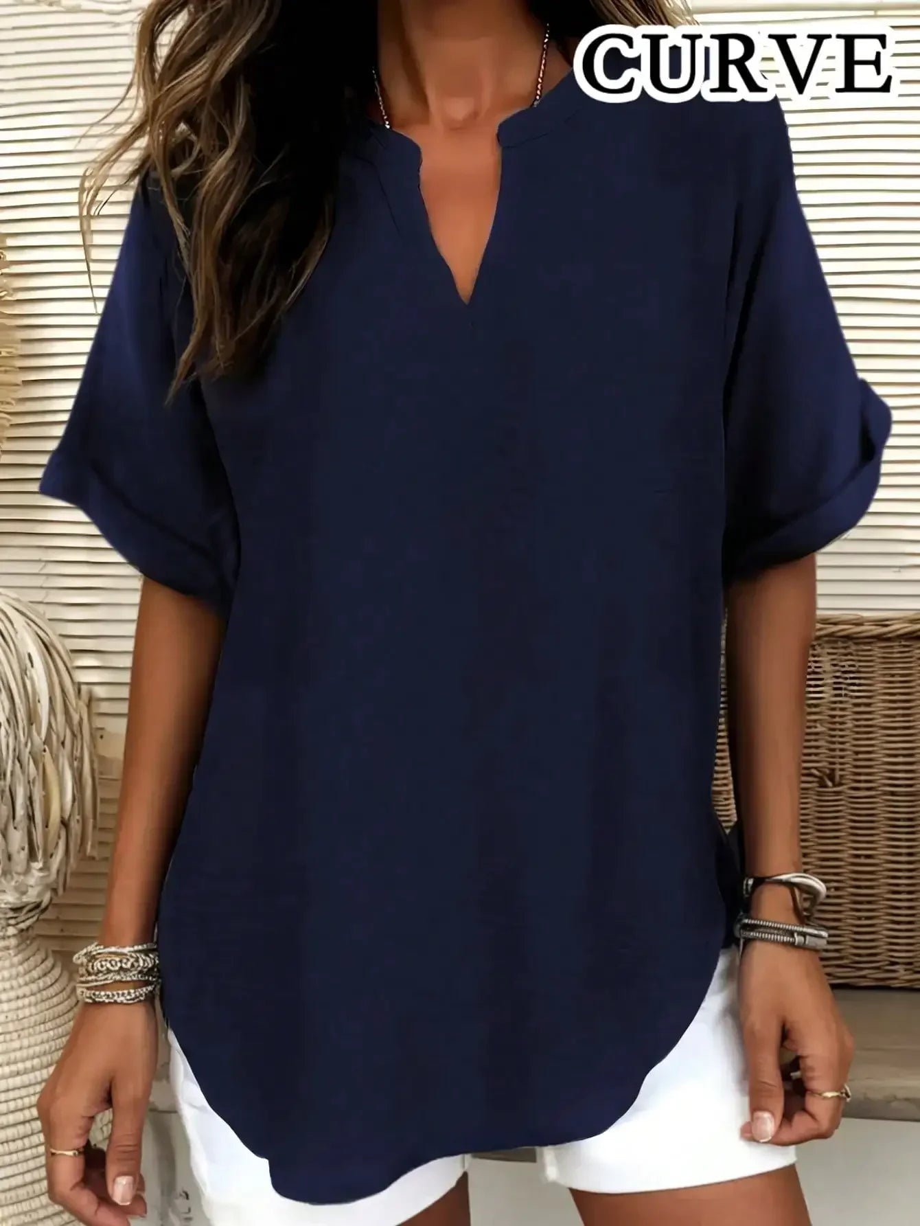 Plus Size 1XL-5XL New Women's Fashion Solid Color Notched Top Ladies Casual Short Sleeve Comfort V-Neck Blouse Shirt Tops