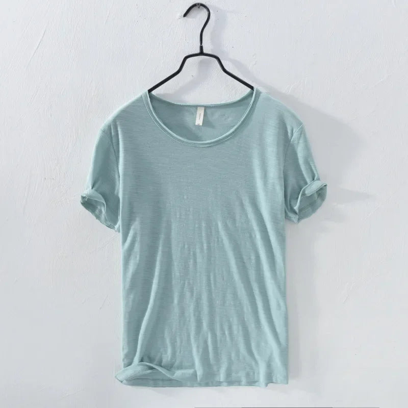 Men's Retro Raw Edge Slim Fit T-Shirt – 100% Cotton Lightweight Casual Top