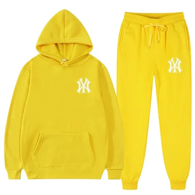 Men's running and fitness fashion casual sportswear set for autumn and winter, hooded sweatshirt + jogging pants two-piece set