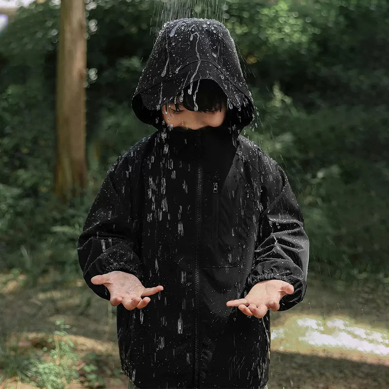 Boys Hooded Waterproof Windbreaker Jacket – Solid Casual Outerwear Ages 2–12