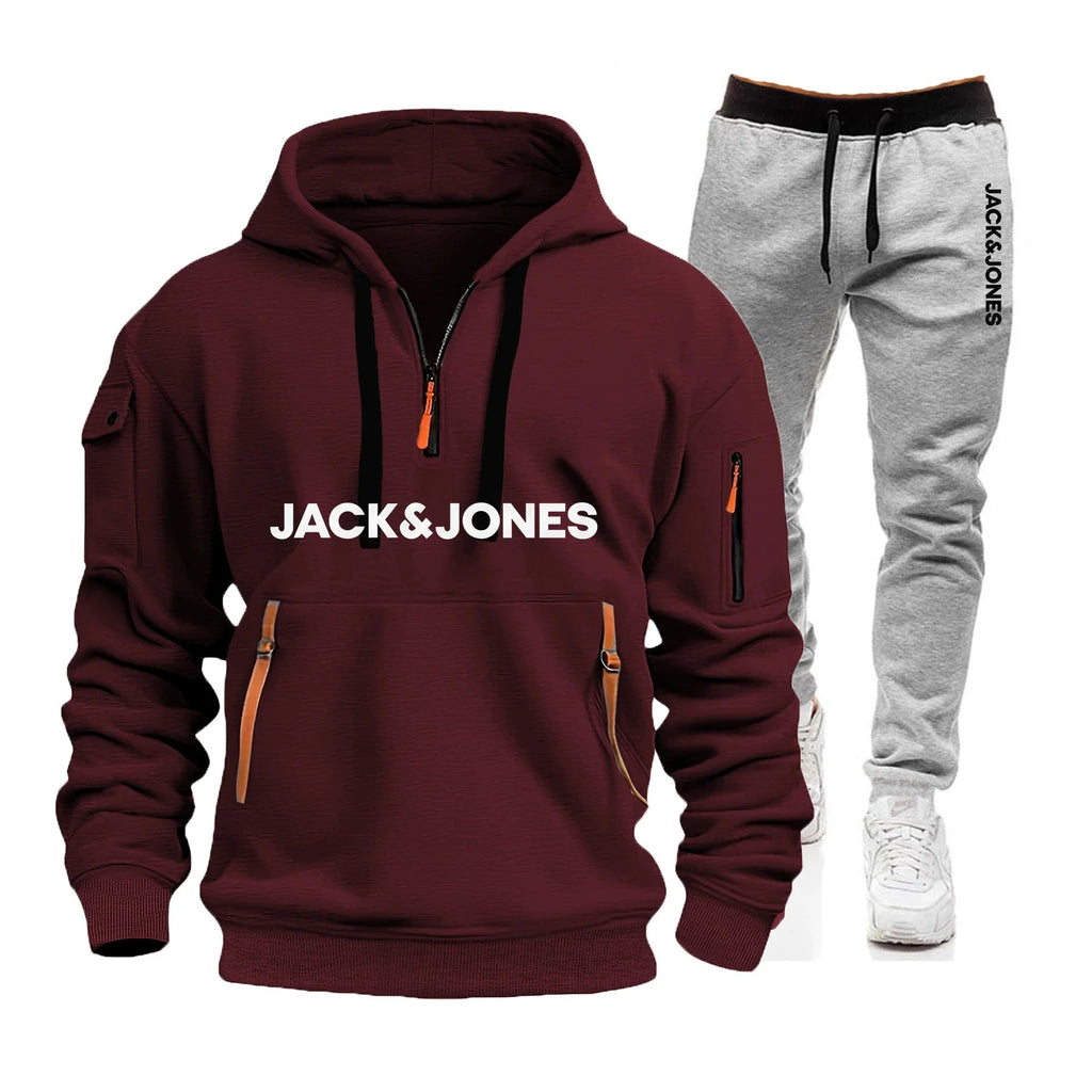 Men's Sweatshirt & Jogger Pants Set with Wool Cap – 3-Piece Autumn Winter Sportswear