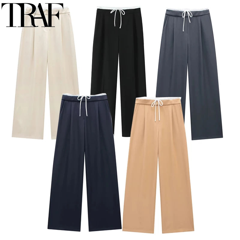 Women's Pleated Baggy Lace-Up Office Pants – Fluid Casual Trousers