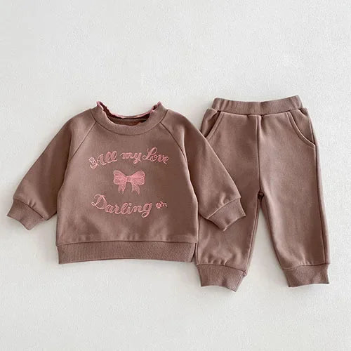 2025 New Spring 0-4Yrs Infant Baby Girls Clothing Set Long Sleeved Cotton Embroidery Pullover+Pants Toddler Baby Clothes Suit