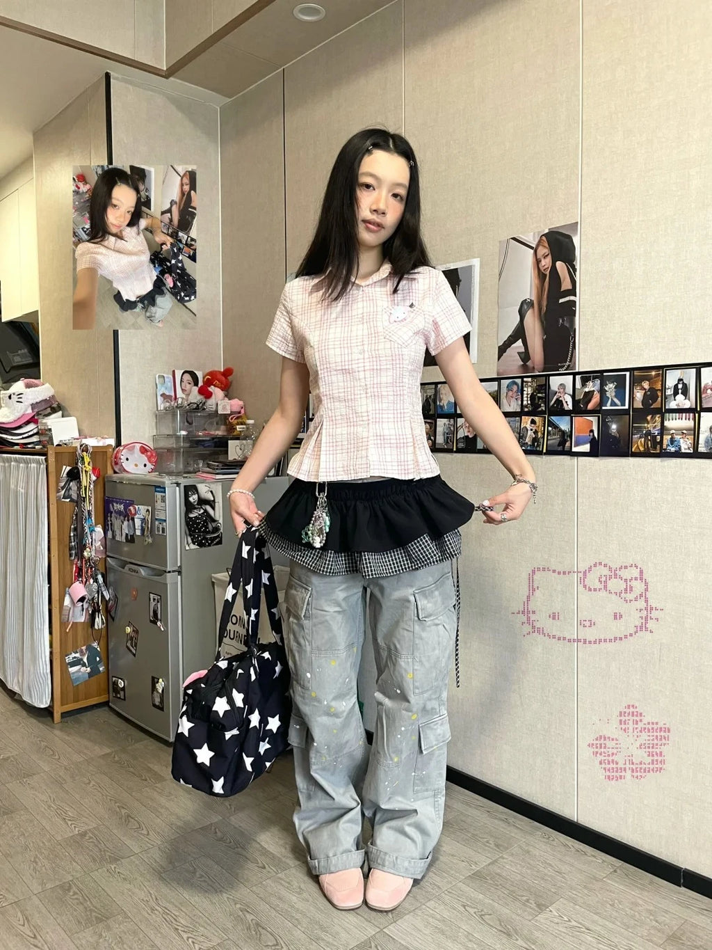 Genayooa Y2k Japanese Plaid Shirt Women Short Sleeve Pocket Slim 2000s Aesthetic Crop Tops Summer Vintage Blouse And Shirt Retro