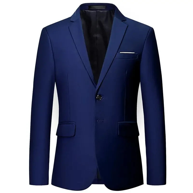 Men's White Formal Two-Button Suit Jacket – Korean Long Sleeve Office Wedding Blazer