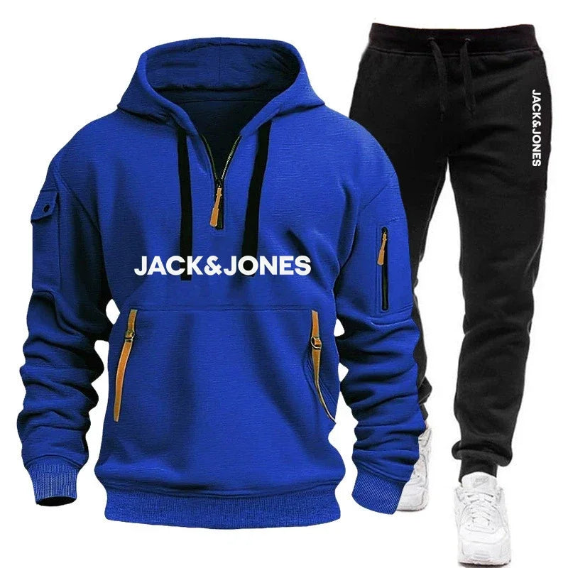 Men's Sweatshirt & Jogger Pants Set with Wool Cap – 3-Piece Autumn Winter Sportswear