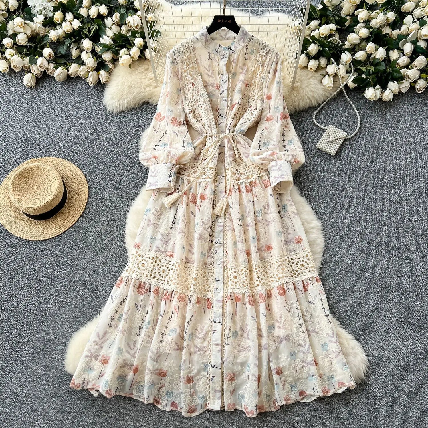 Elegant Floral Lace Midi Dress
