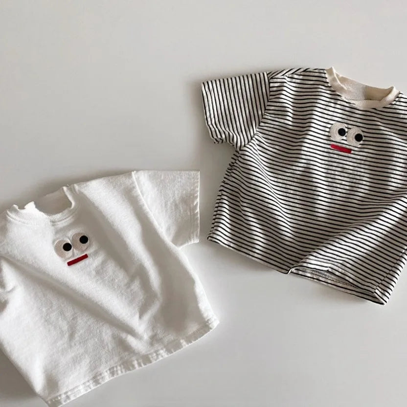 Baby Embroidered Big Eyes T-Shirt – Cute Short Sleeve Cotton Tee