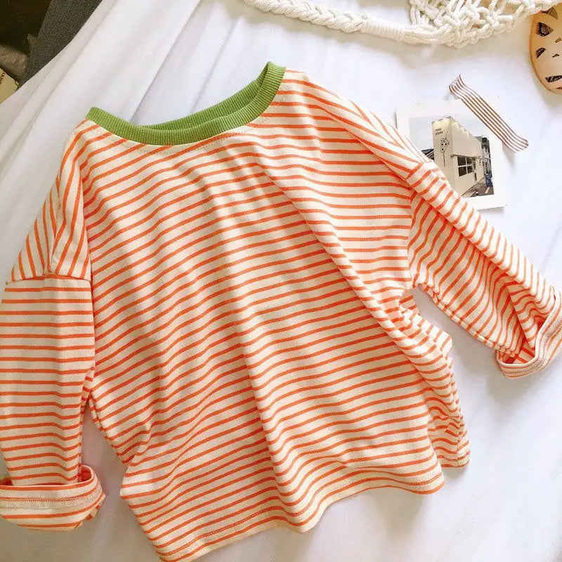 Kids Striped Long Sleeve Base Top – Pure Cotton Casual Versatile Shirt