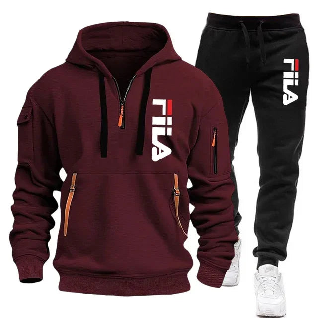 Men's Hooded Pullover & Sports Pants Outdoor Set – Multi-Pocket 2-Piece Tracksuit