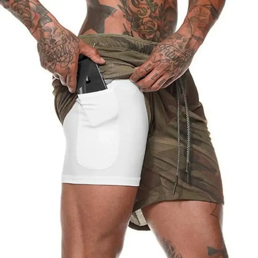 Men Running Shorts Gym Sports Shorts 2 in 1 Quick Dry Workout Training Gym Fitness Jogging Short Pants Summer Men Shorts