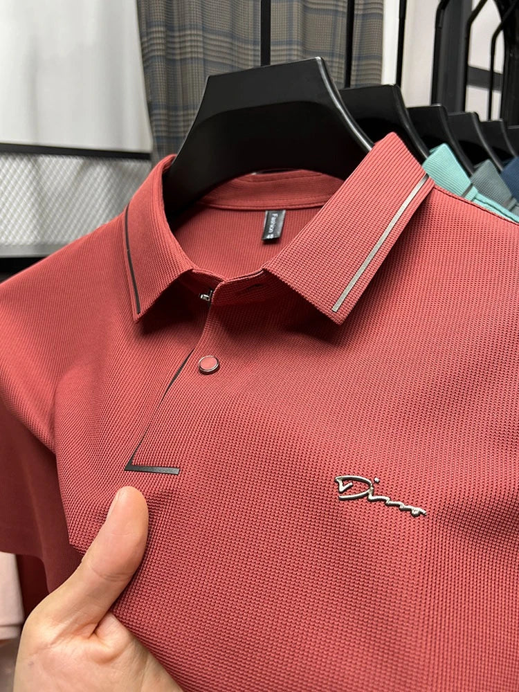 Men's Luxury Diamond Print Polo Shirt – Korean Lapel Short Sleeve T-Shirt