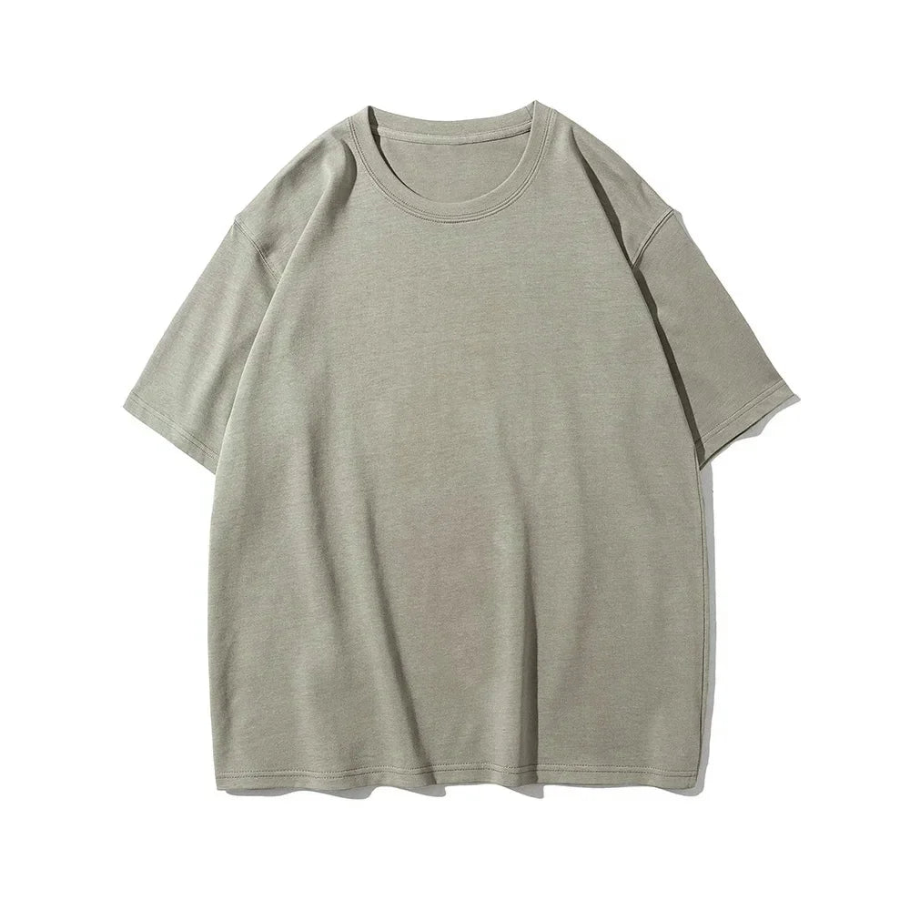 9.9oz 280gsm High Qualtity Oversized Heavy T-shirt for Men Short Sleeve Tee Cotton Solid Color Trend Leisure Green White Black