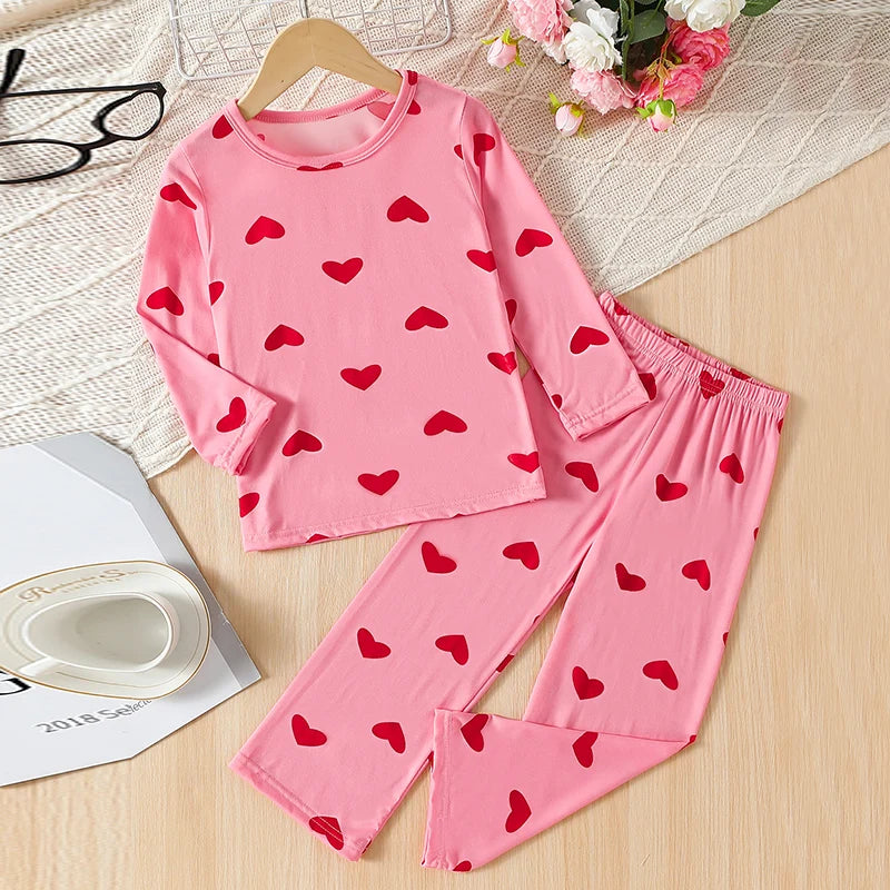 Kids Cute Print Long Sleeve & Pants Home Set – Cozy 2-Piece Autumn Outfit