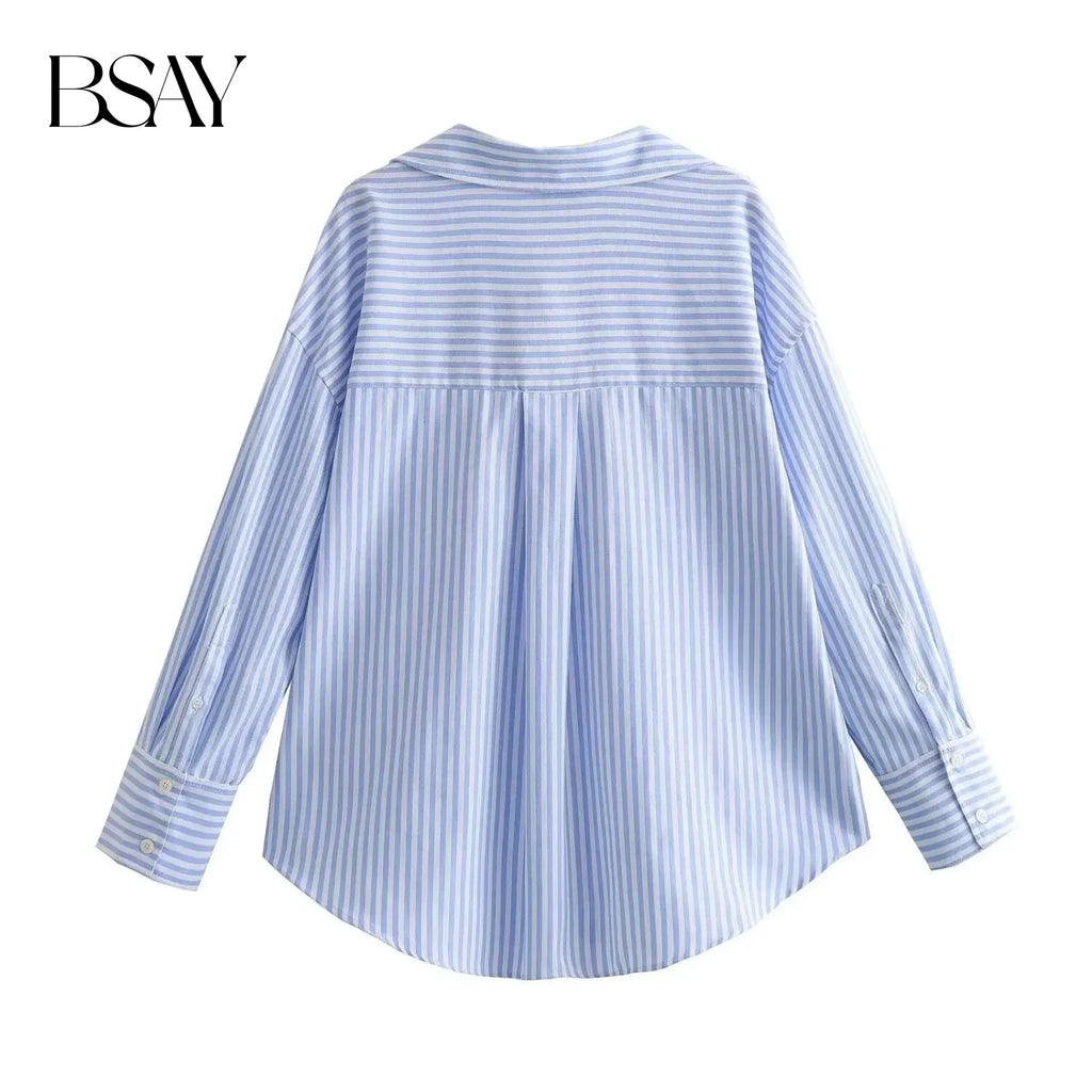 Women's Cotton Oxford Long Sleeve Lapel Blouse – Single-Breasted Street Chic Crop Top