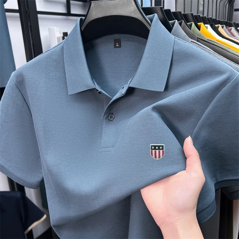 Men's Luxury Cotton Polo Shirt – Short Sleeve Print Business Casual Top