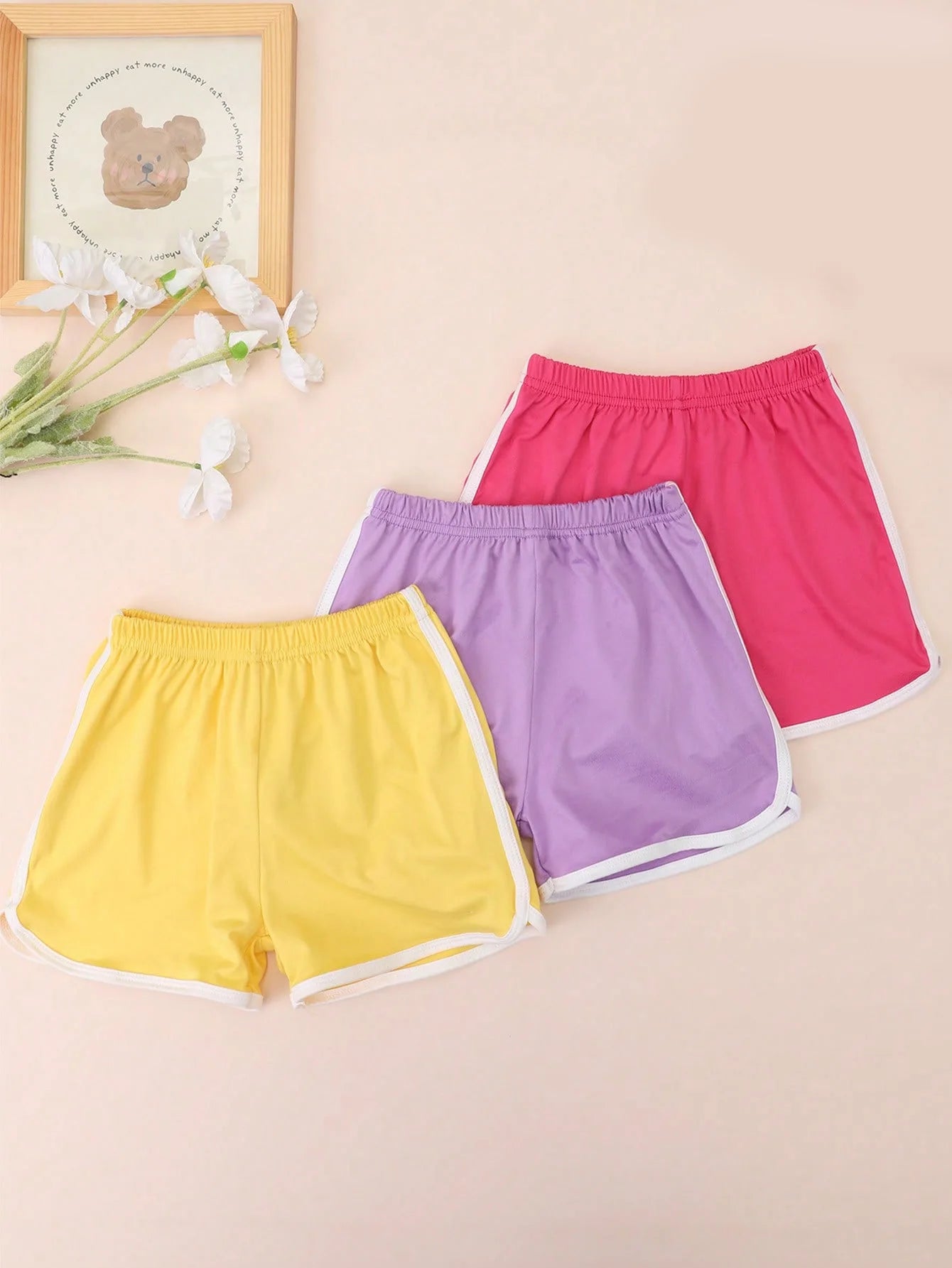 3 Pcs Children's Summer Solid Color Basic Sport Shorts,Soft Comfortable Beach Short Pants Suitable for Girls Aged 2-10 Years Old