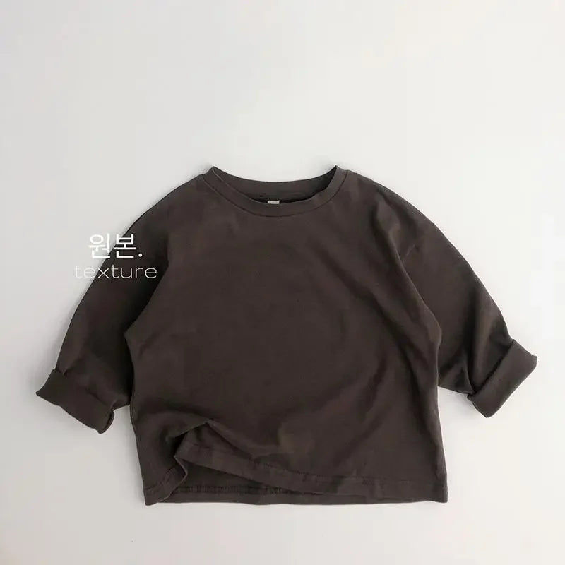 Kids Solid Color Cotton Long Sleeve T-Shirt – Casual Fashion Top