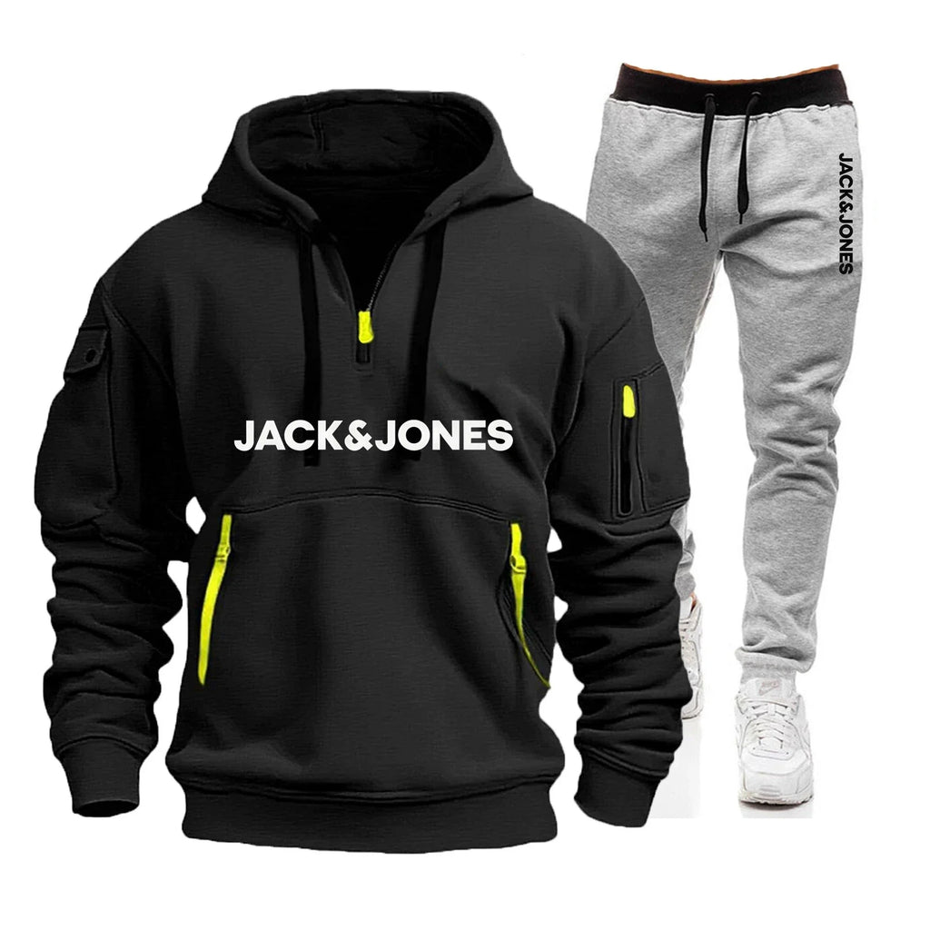 Men's Sweatshirt & Jogger Pants Set with Wool Cap – 3-Piece Autumn Winter Sportswear
