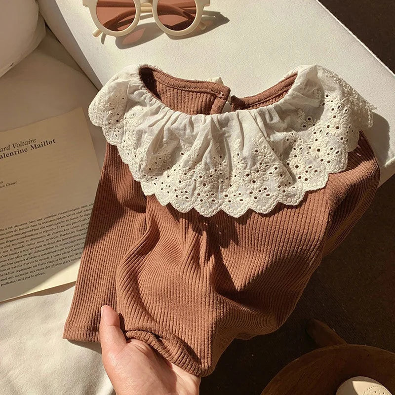 Girls Ruffled Knitwear Long Sleeve Top – Korean Solid Color Autumn Base Shirt