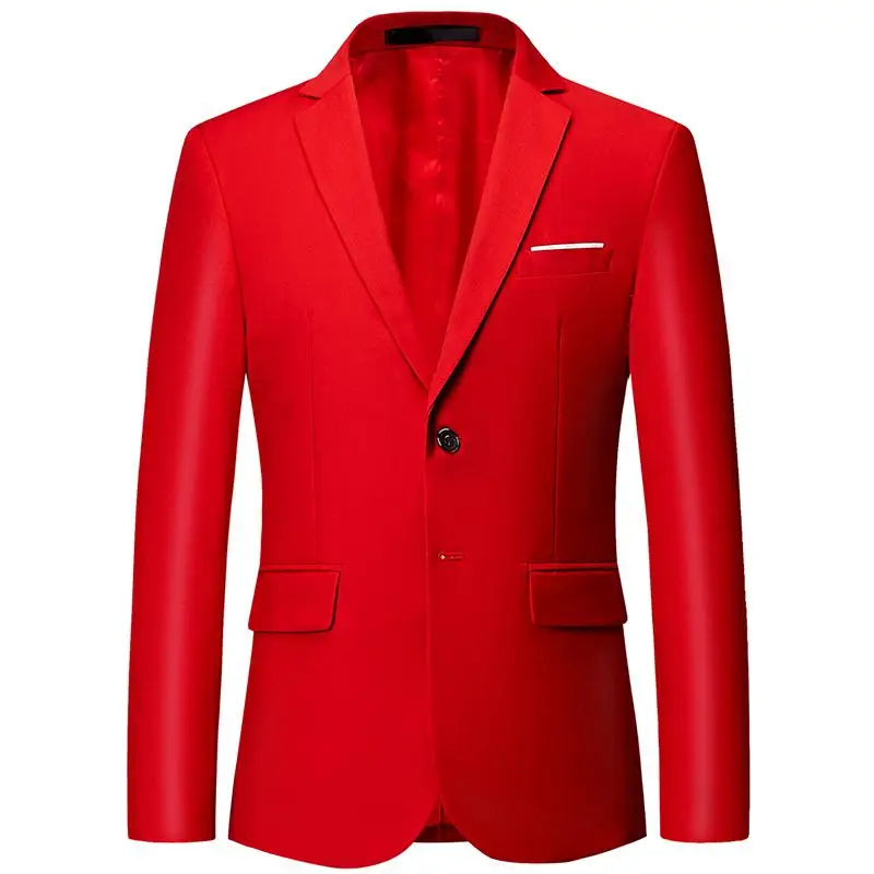 Men's White Formal Two-Button Suit Jacket – Korean Long Sleeve Office Wedding Blazer