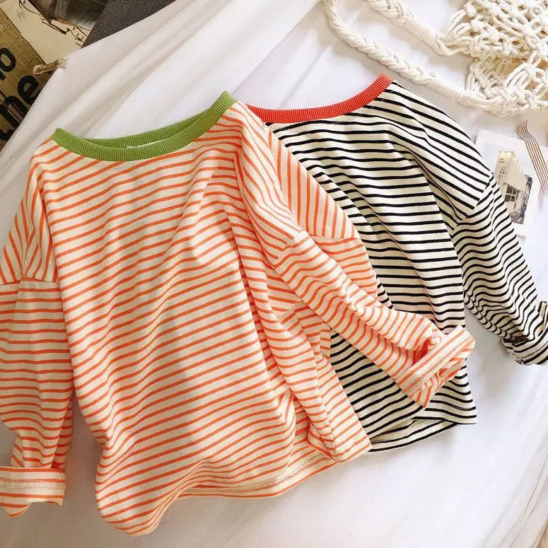 Kids Striped Long Sleeve Base Top – Pure Cotton Casual Versatile Shirt