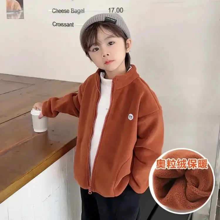 Kids Hooded Double Fleece Zip Jacket – Windproof Warm Coat Ages 2–14