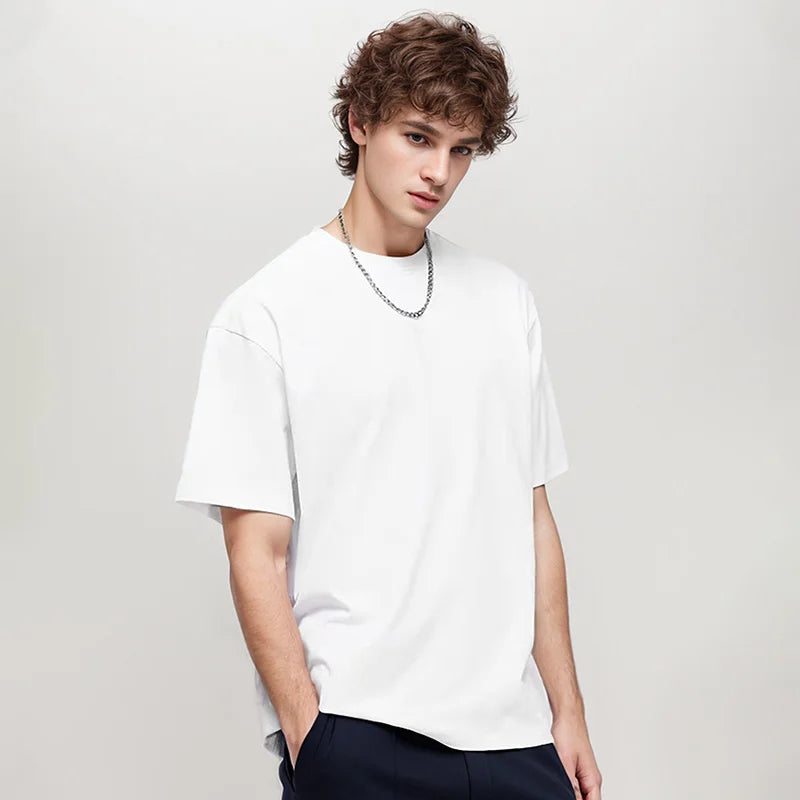 Sypcman Men's Oversized T-Shirt 9.9oz 280 Grams Heavy High Quality Short Sleeve Cotton Tee Solid Color Unisex Streetwear