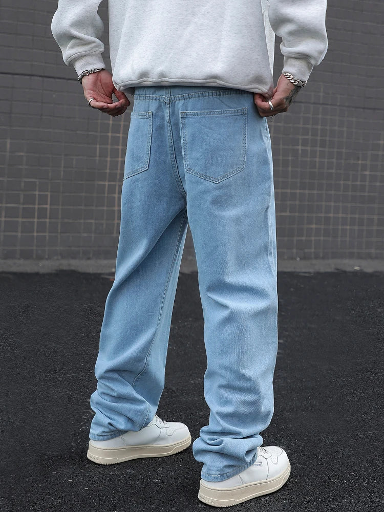 Men's Cotton Baggy Y2K Jeans – Elastic Waist Wide Leg Loose Denim Trousers