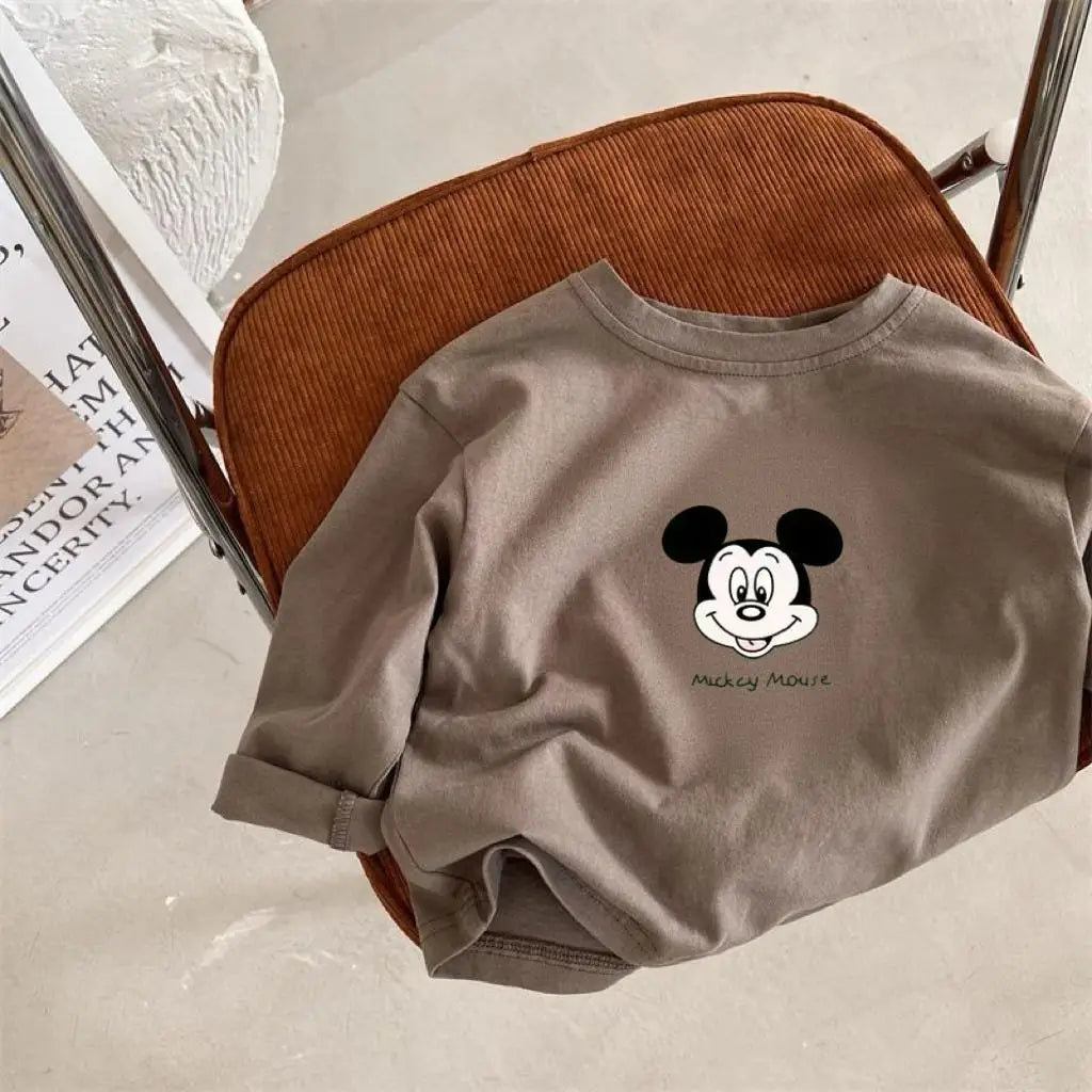 Disney Long Sleeve TShirt Printing Crewneck Base Shirt Pure Cotton Clothing 2026 Spring New Tees Simple Versatile Tops Boys Girl