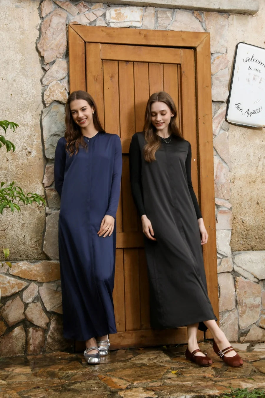 AS 2025 light matte satin dress + Jersey modal sleeve super comfortable woman dress