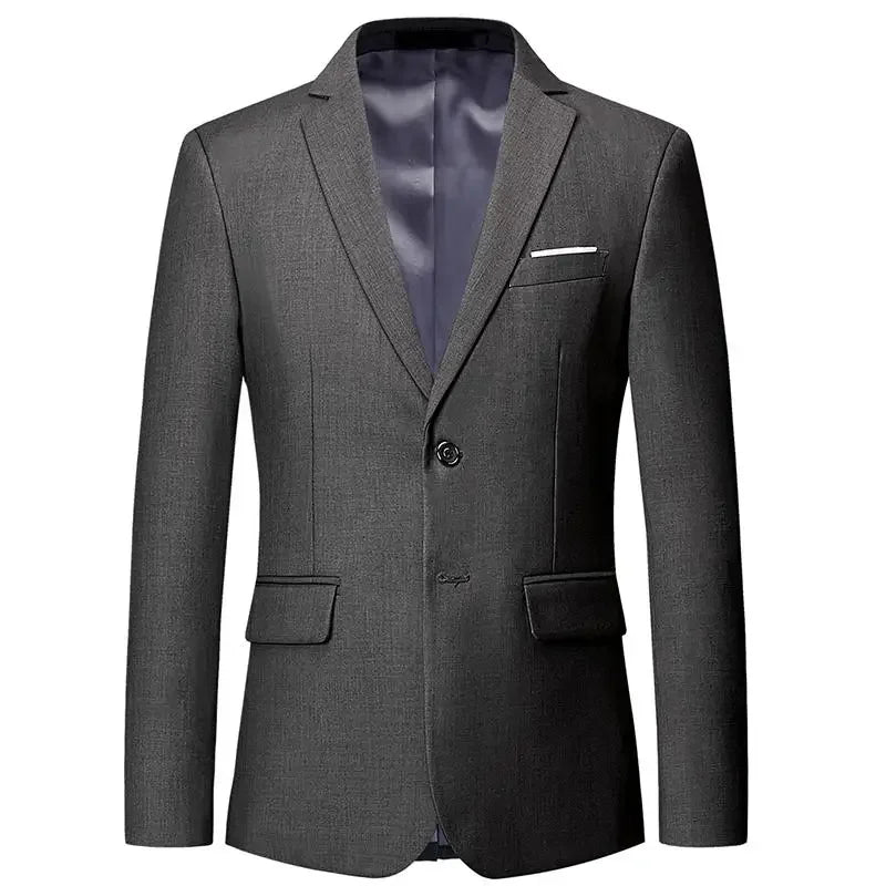 Men's White Formal Two-Button Suit Jacket – Korean Long Sleeve Office Wedding Blazer