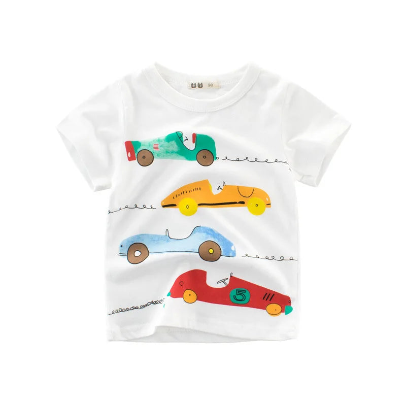 Boys Cartoon Print Short Sleeve T-Shirt – Fun Cotton Kids Tee Ages 2–8