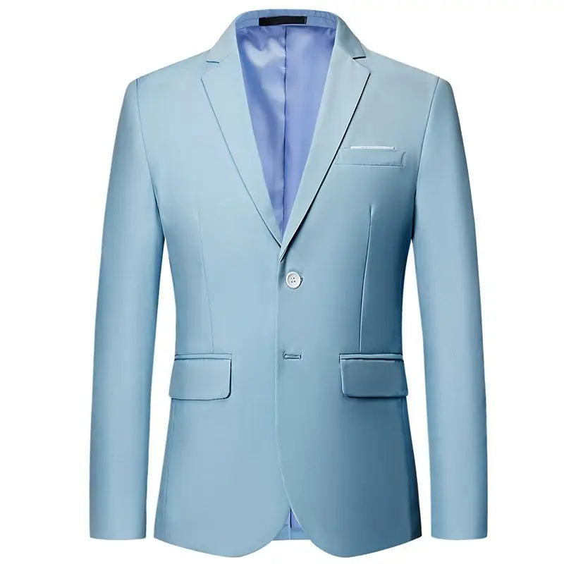 Men's White Formal Two-Button Suit Jacket – Korean Long Sleeve Office Wedding Blazer