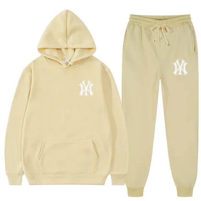 Men's running and fitness fashion casual sportswear set for autumn and winter, hooded sweatshirt + jogging pants two-piece set