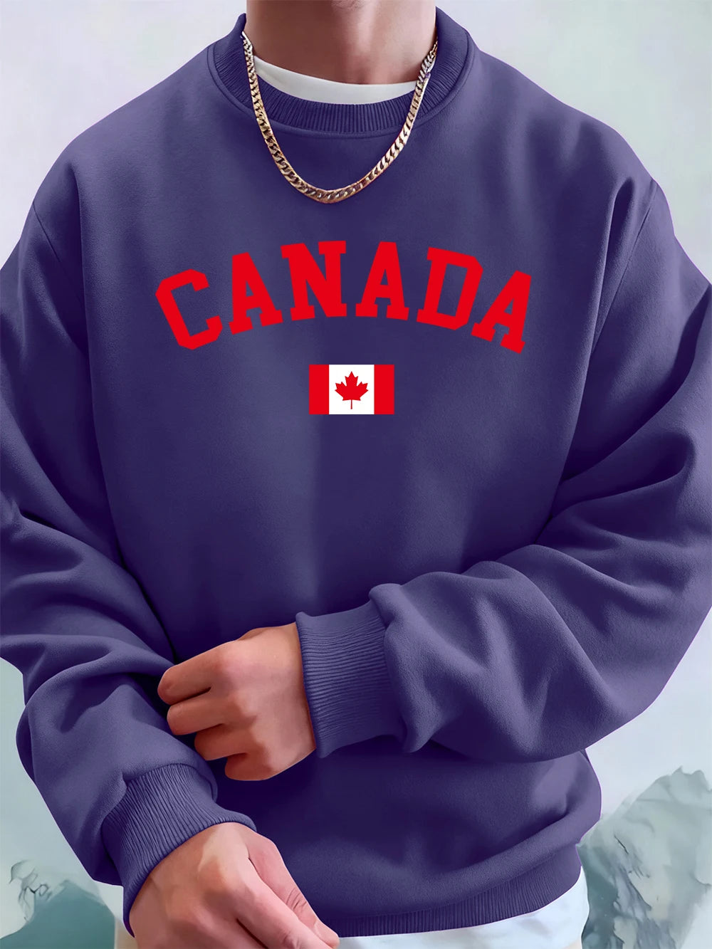 Canada Text With Flag Printing Men'S Hoodies Autumn Loose Sweatshirt Hip Hop Crewneck Fleece Warm Sportswears Street Men Clothes