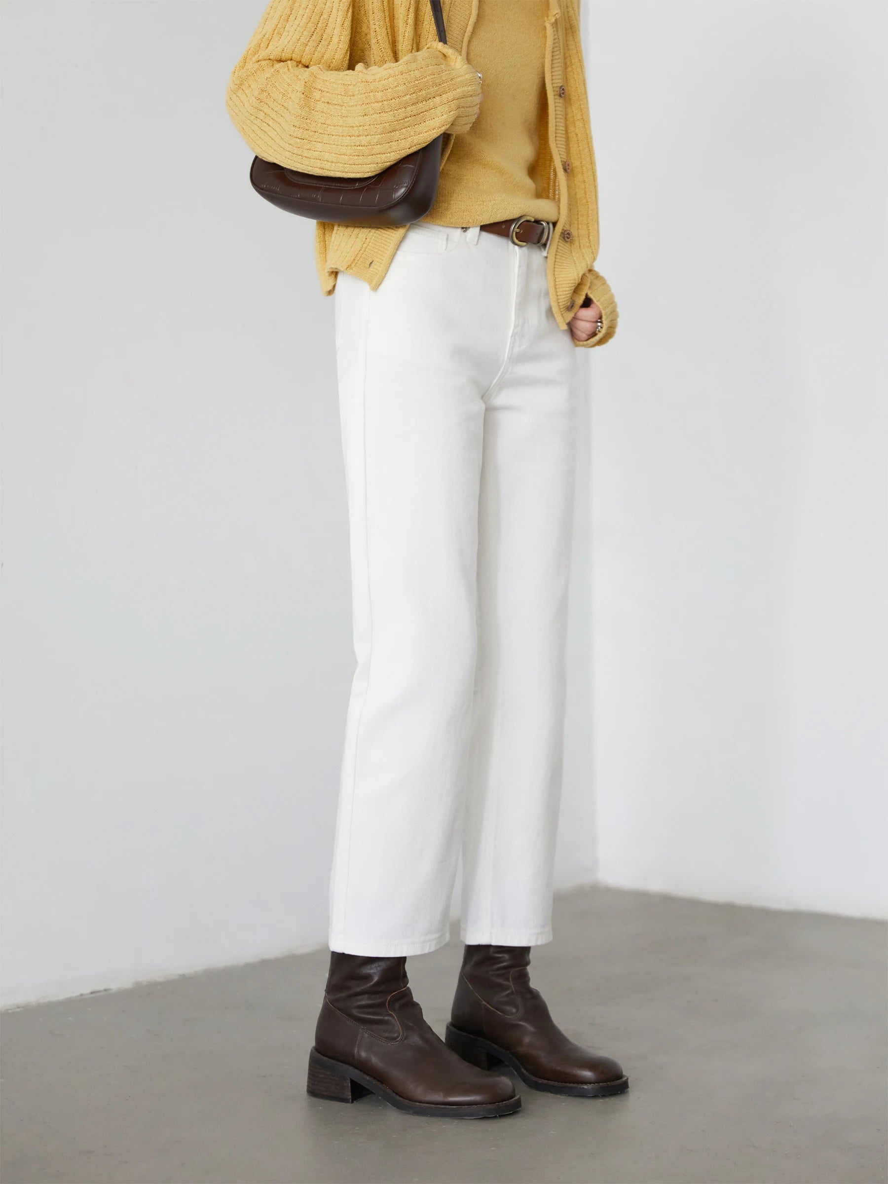 Women's White Slim High Waist Straight Leg Pants – Cotton Casual Trousers