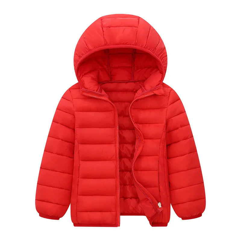 Kids Hooded Down Coat – Solid Warm Zipper Outerwear Ages 3–14