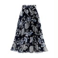 Women's Floral Print Chiffon A-Line Beach Midi Skirt – Casual Elastic Waist Plus Size