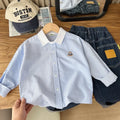 Boys Cute Bear Embroidery Striped Long Sleeve Blouse – Cotton Top 100–150cm