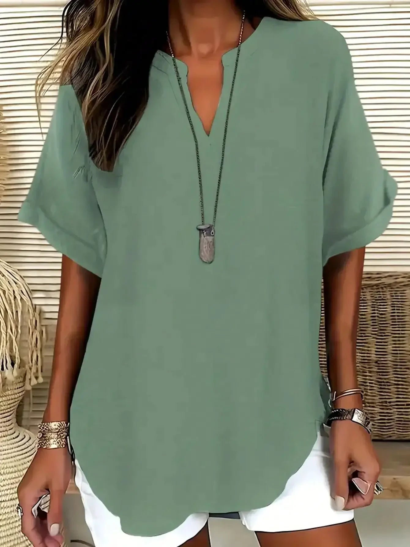 Plus Size 1XL-5XL New Women's Fashion Solid Color Notched Top Ladies Casual Short Sleeve Comfort V-Neck Blouse Shirt Tops