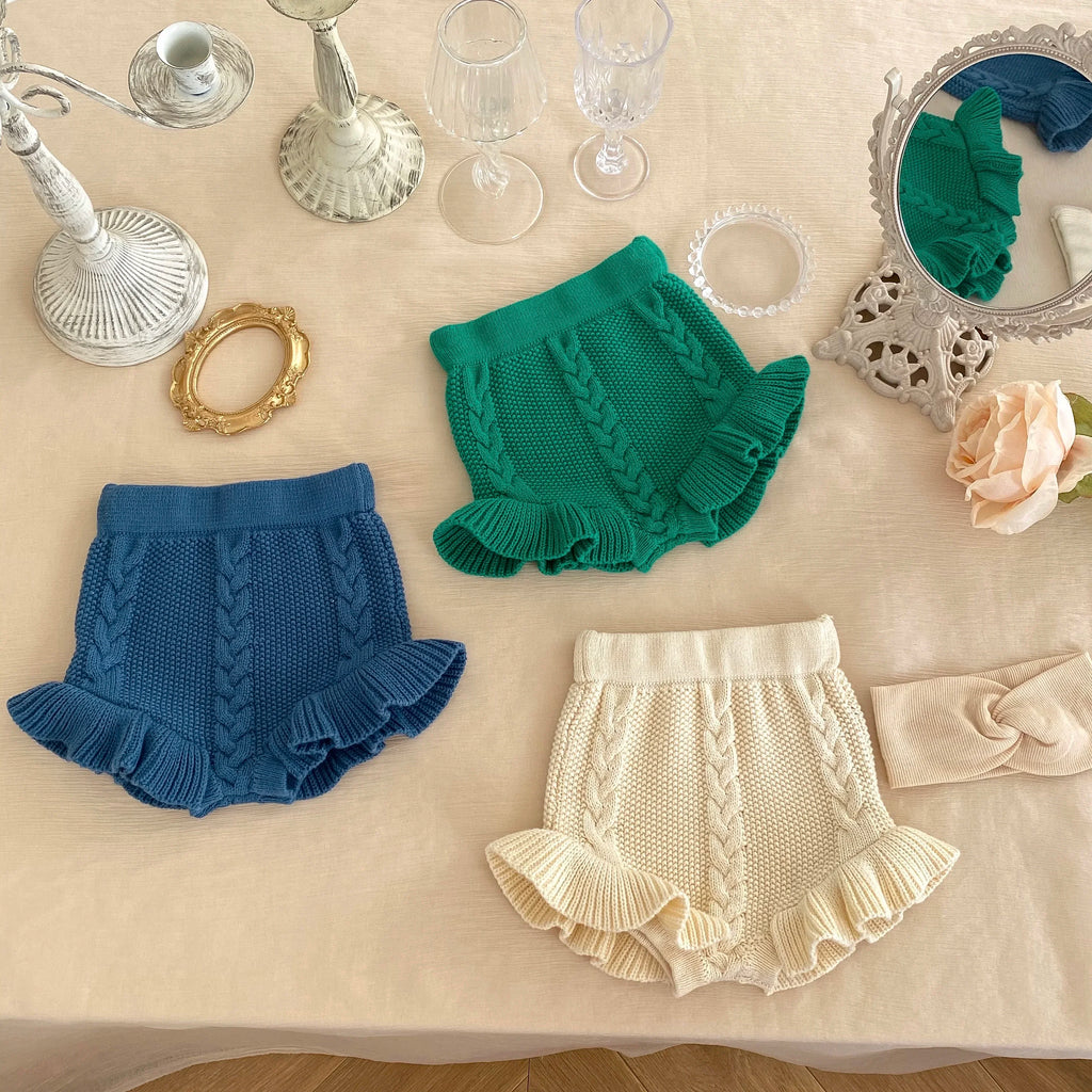 Autumn Baby Girls Knitted Shorts Children Bloomer Toddler Princess PP Shorts Kids Girls Ruffle Edge Lovely Lotus Butt Shorts