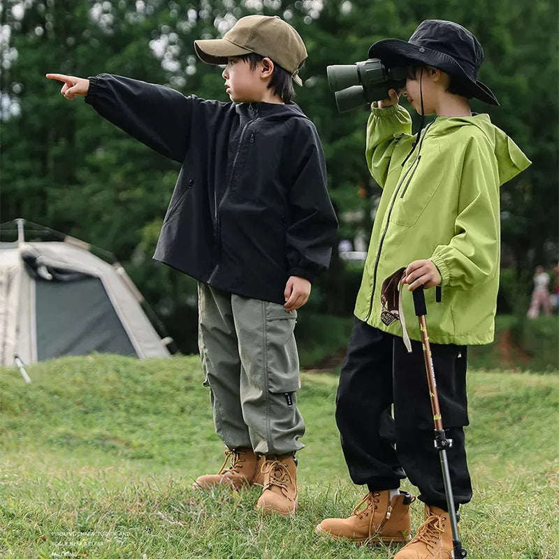 Boys Hooded Waterproof Windbreaker Jacket – Solid Casual Outerwear Ages 2–12
