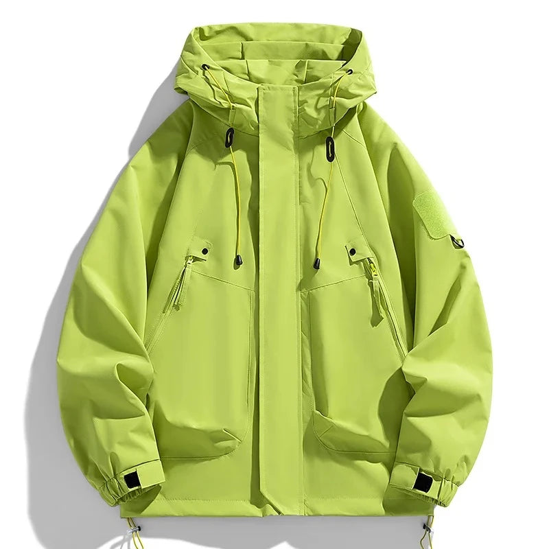 Men's Hooded Cargo Waterproof Bomber Jacket – Black Loose Softshell Hiking Coat