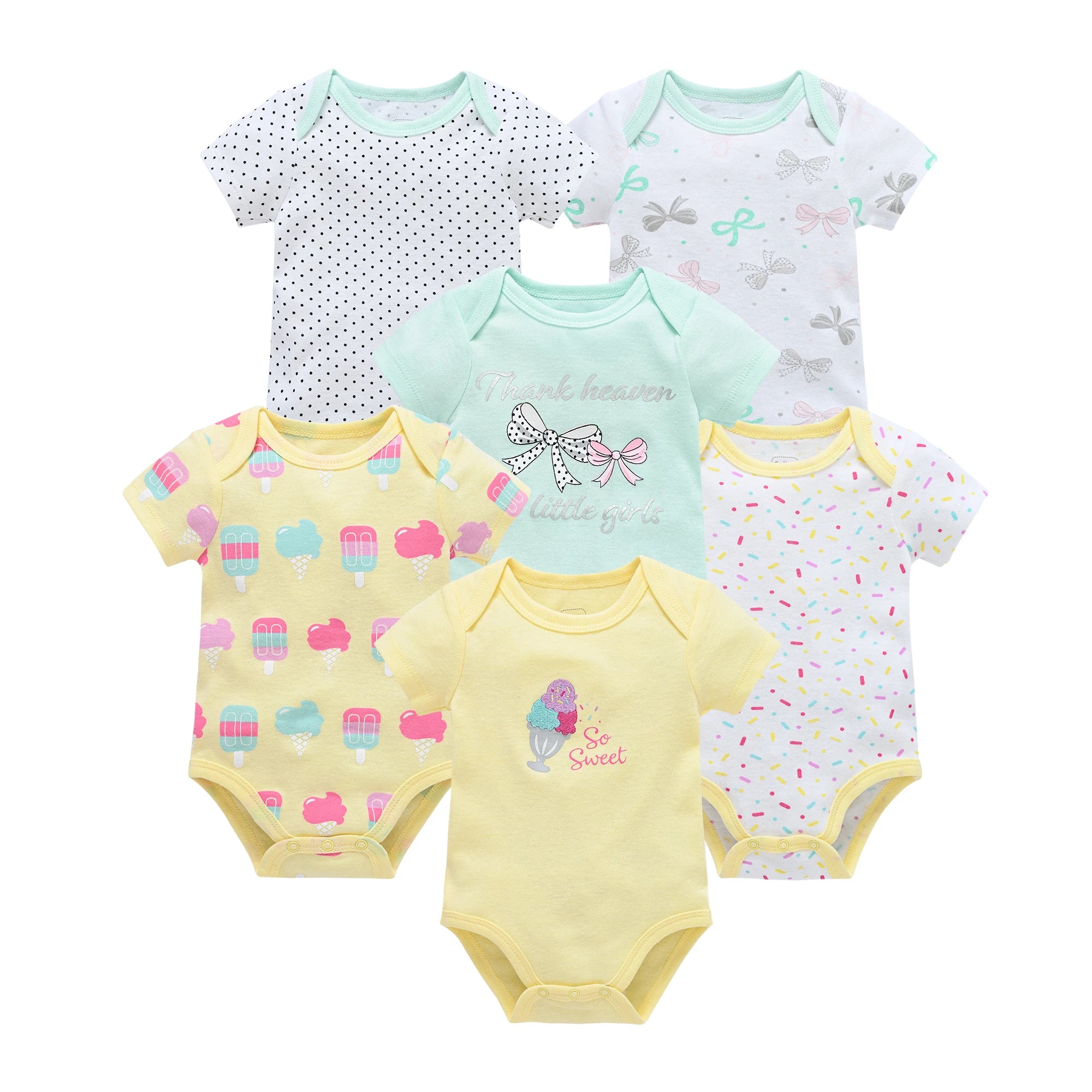 Baby Girls Cotton Short Sleeve Bodysuit – Newborn Onesie 3–6 Pack